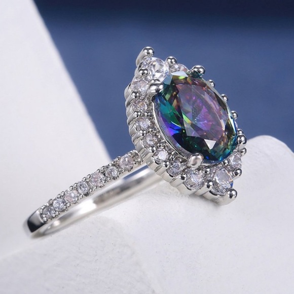 💍NEW 925 STERLING SILVER MYSTIC TOPAZ HALO RING💍 - Picture 7 of 9